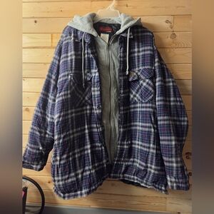 Riggs Workwear By Wrangler Men's Blue Plaid Jacket with Gray Hoodie 2X